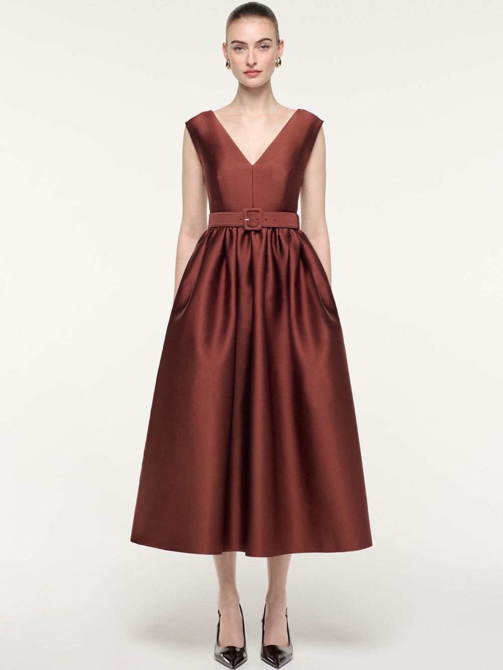 NWOT Roland Mouret BELTED V-NECK MIDI DRESS